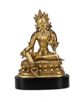 A gilt bronze figure of Green Tara, Sino-Tibetan, 18th Century.