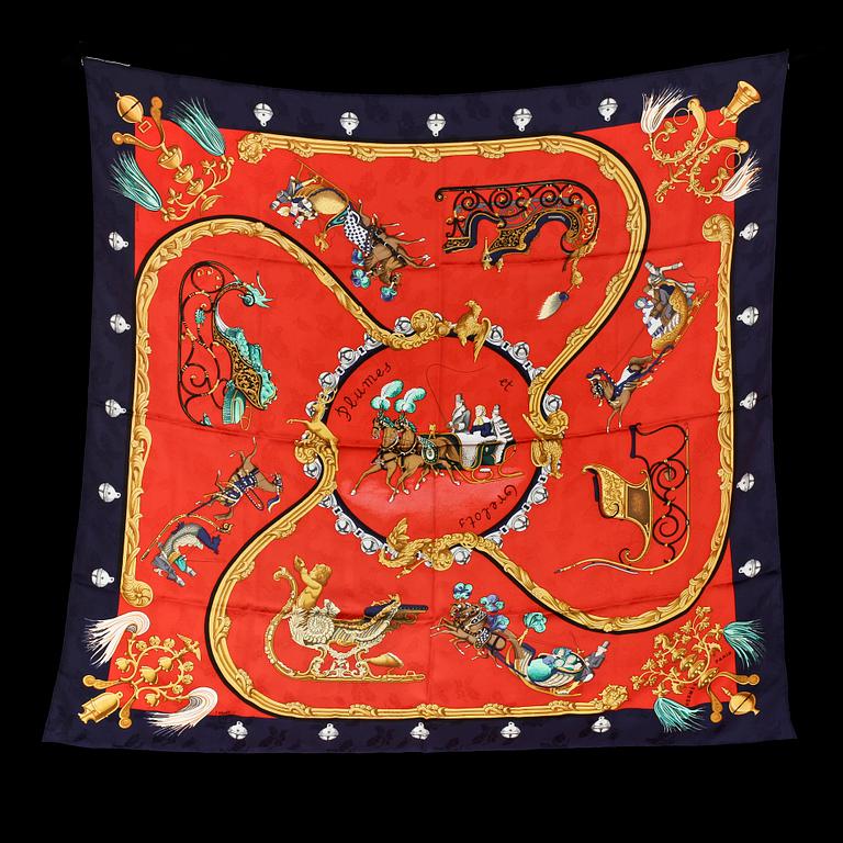 SCARF, jacquardvävt silke med invävd järnek, "Plumes de Grelots", design Julia Abadie, Hermes.