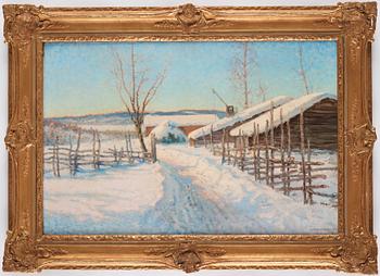 Anshelm Schultzberg, "Vinterdag (motiv från södra Dalarne - Bergslagen)" [Winter landscape from Dalarna in Sweden].