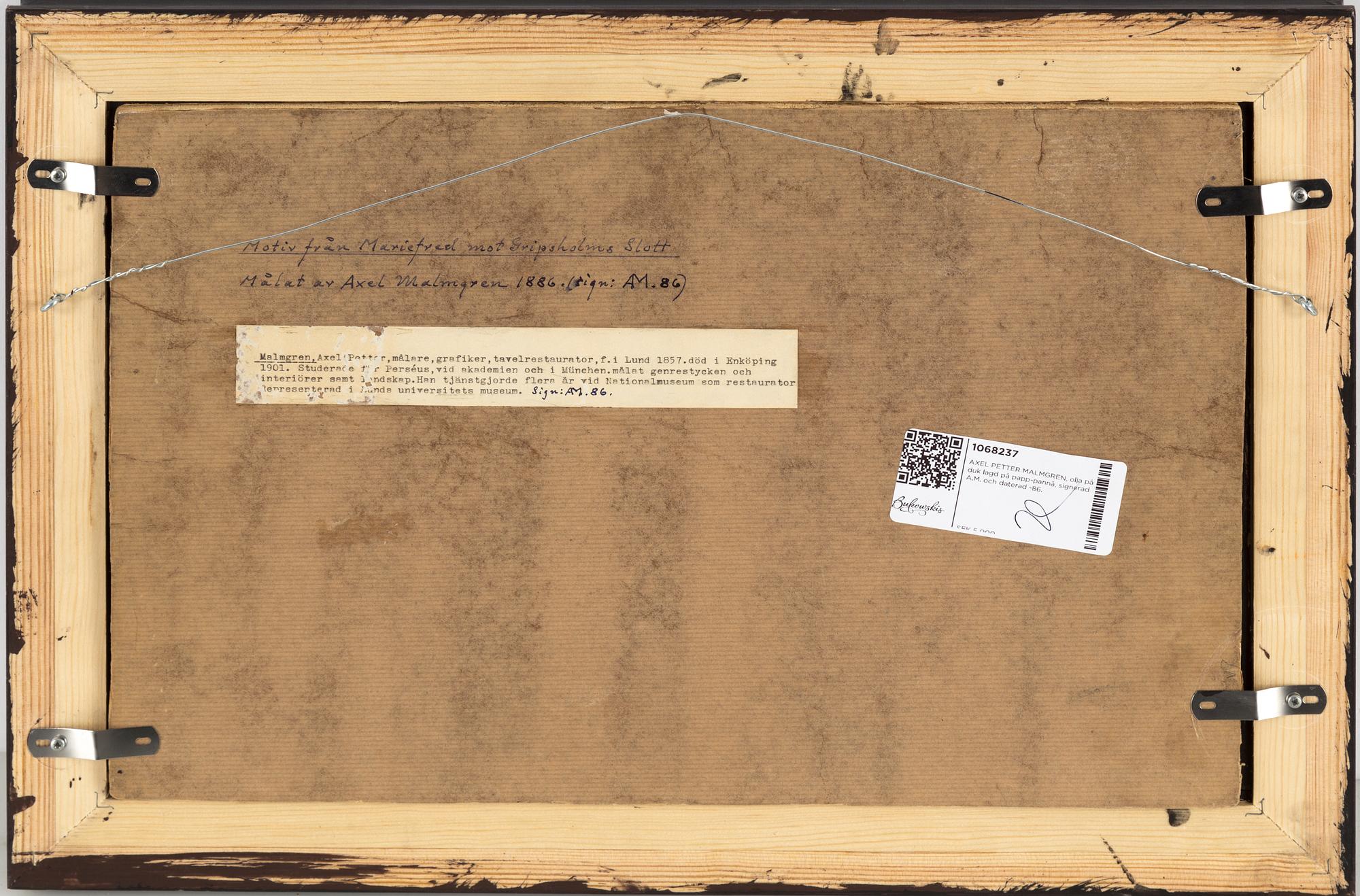 AXEL PETTER MALMGREN, oil on canvas laid down on paper-panel, signed A.M. and dated -86.