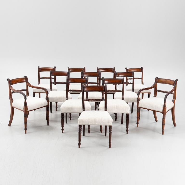 Stolar, 12 st, Regency stil, omkring år 1900.