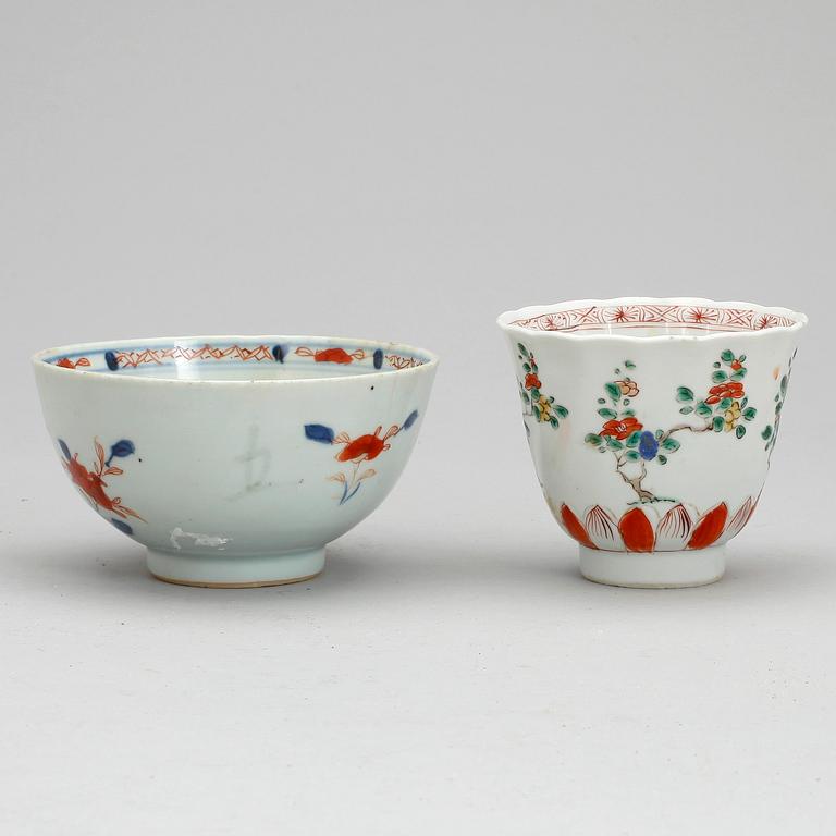 SKÅL samt KOPP, porslin, Kina, Qing dynastin, Kangxi (1662-1722),