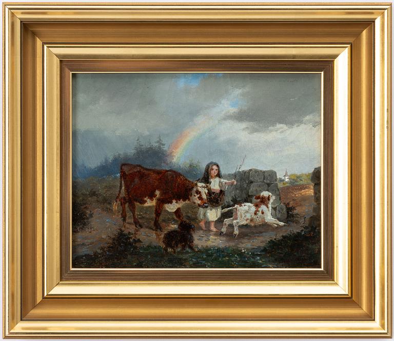 Gustaf Brandelius, Flicka med ko, kalv och hund.