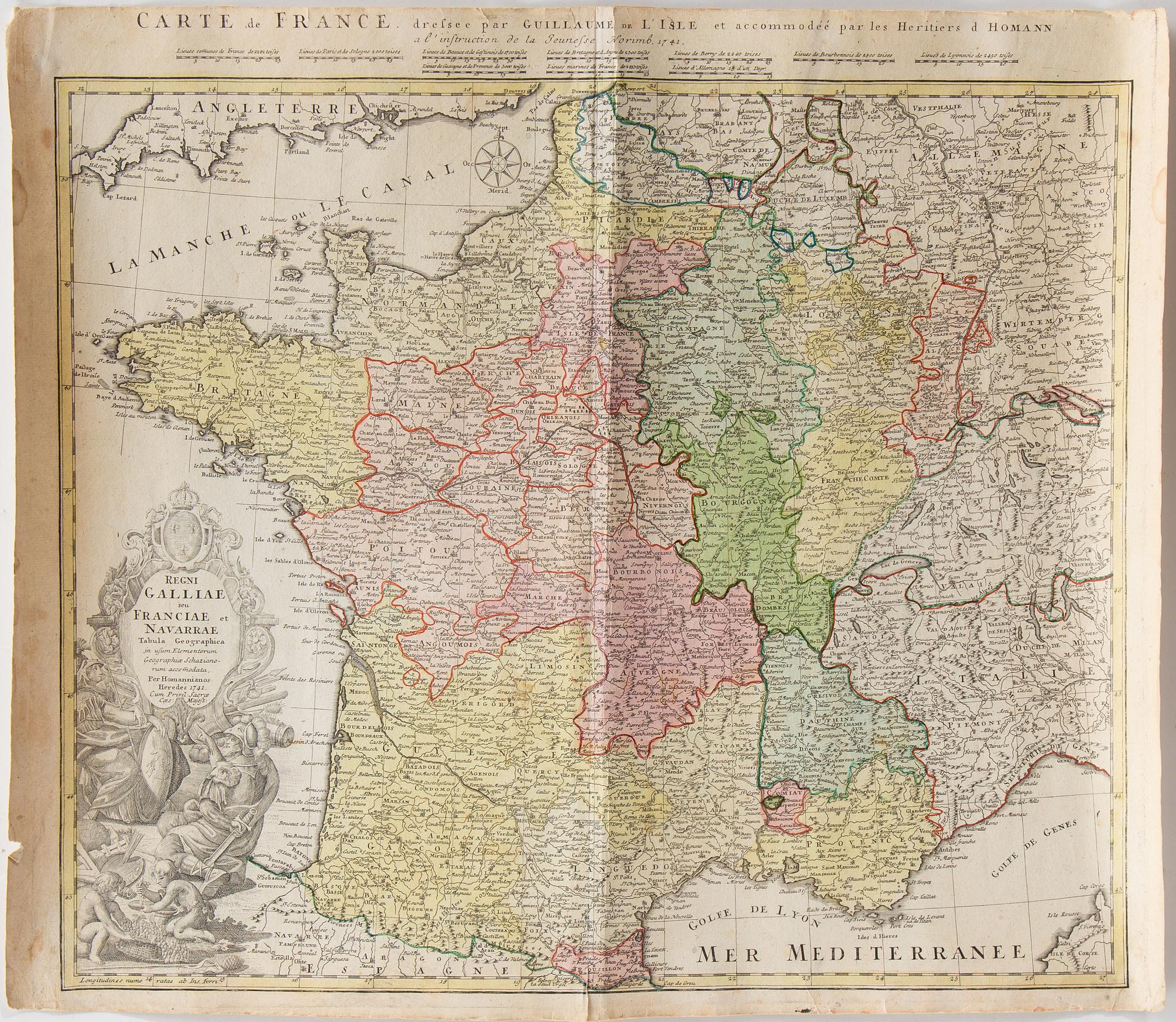 JOHANN BAPTIST HOMANN, three hand coloured maps, 18th Century.