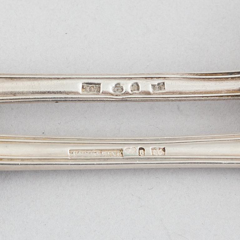 Cutlery service parts, 15 pcs, silver, including JA Selling, Härnösand, 1867.