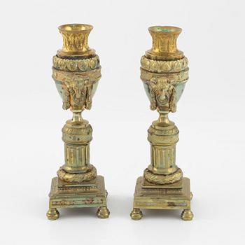 A pair Louis XVI-style gilt brass cassolettes, circa 1900.