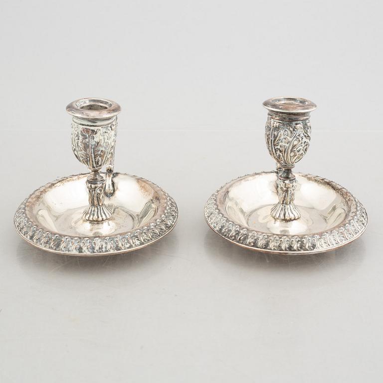 Nattljusstakar, ett par, silver, troligtvis omkring åt 1900/1900-talets första hälft.