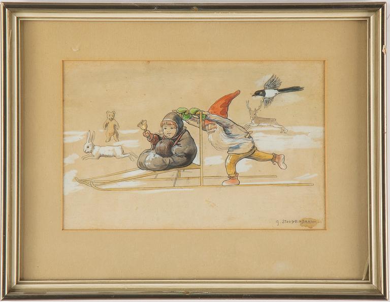 GEORG STOOPENDAAL, watercolur, signed.