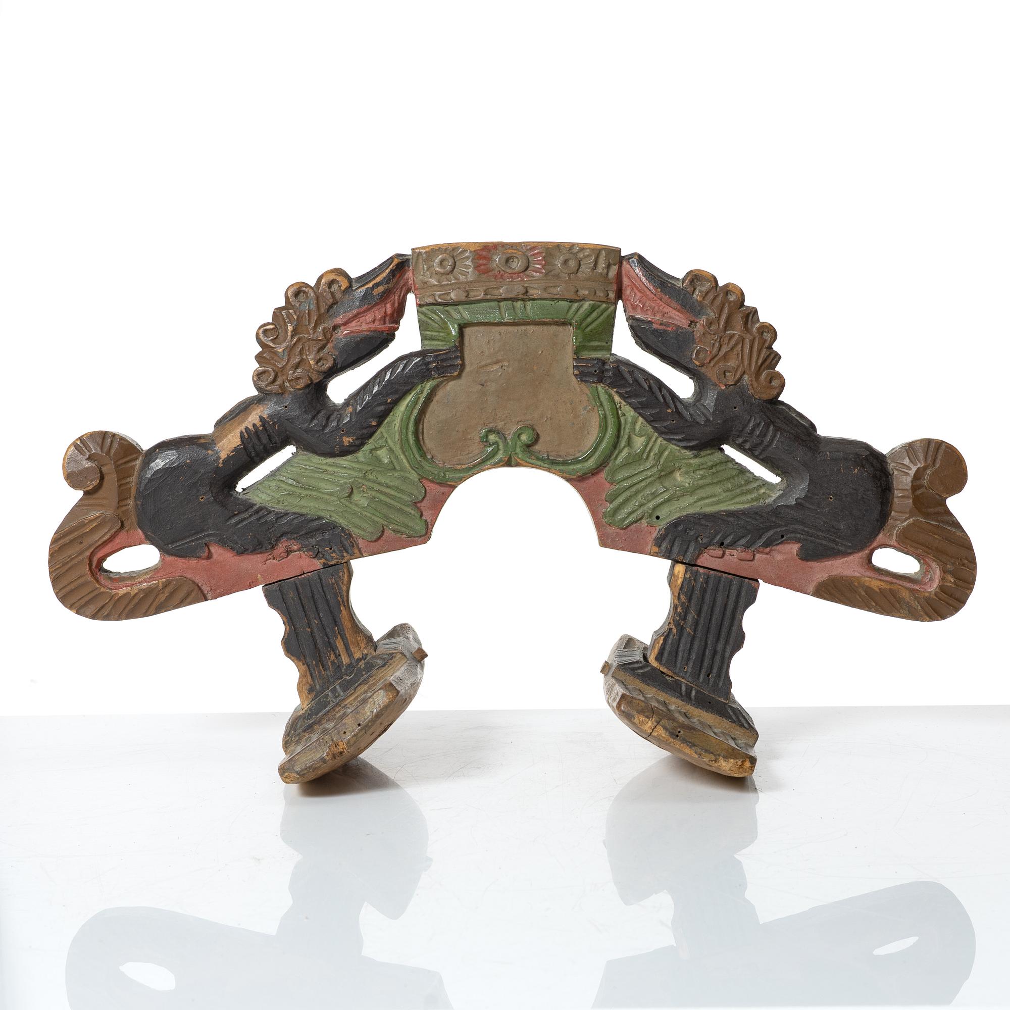 A Swedish carved and polychrome-painted part horse harness, 18th century.