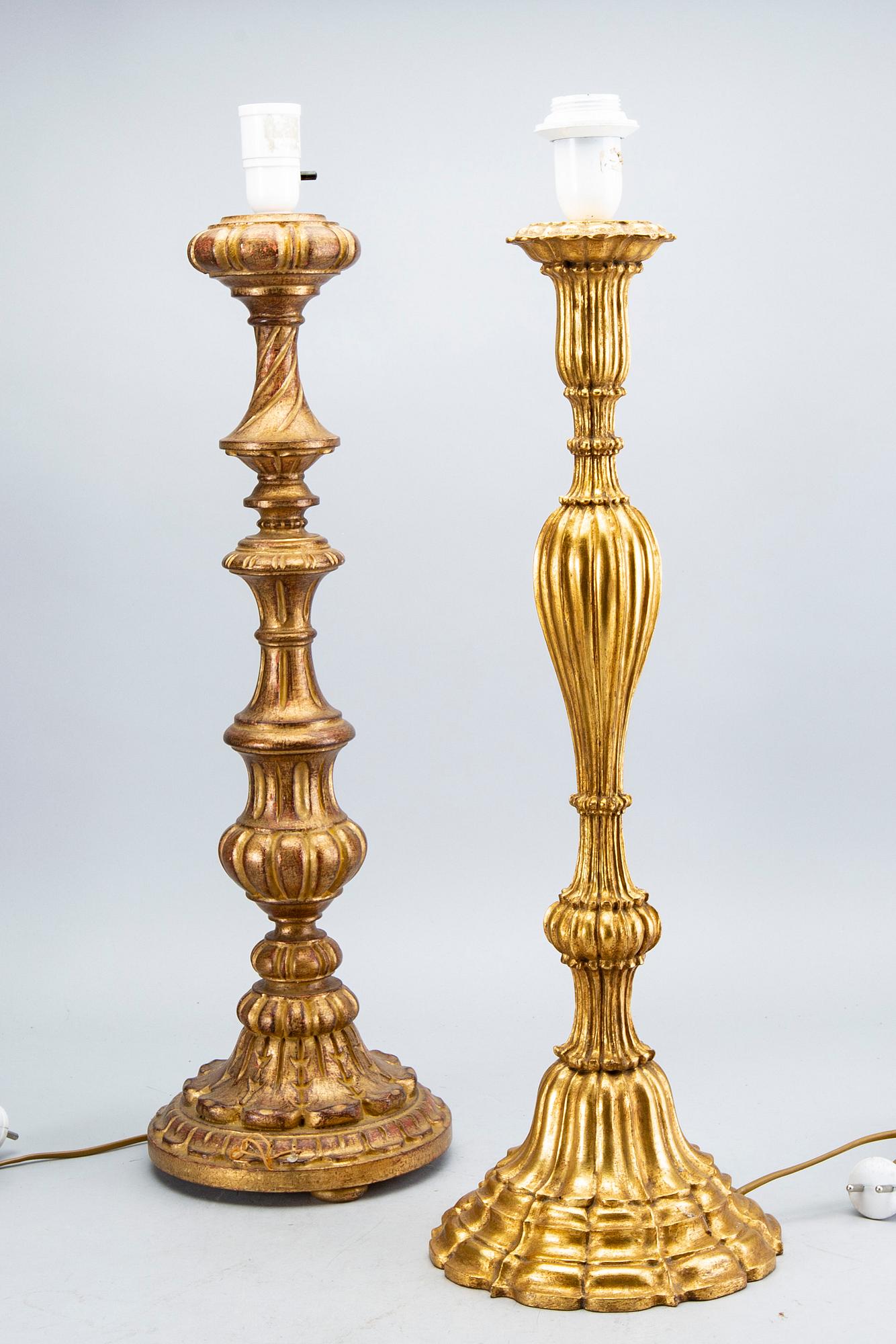 Two mid 20th century wood table lamps from Paoletti, Firenze Italy.