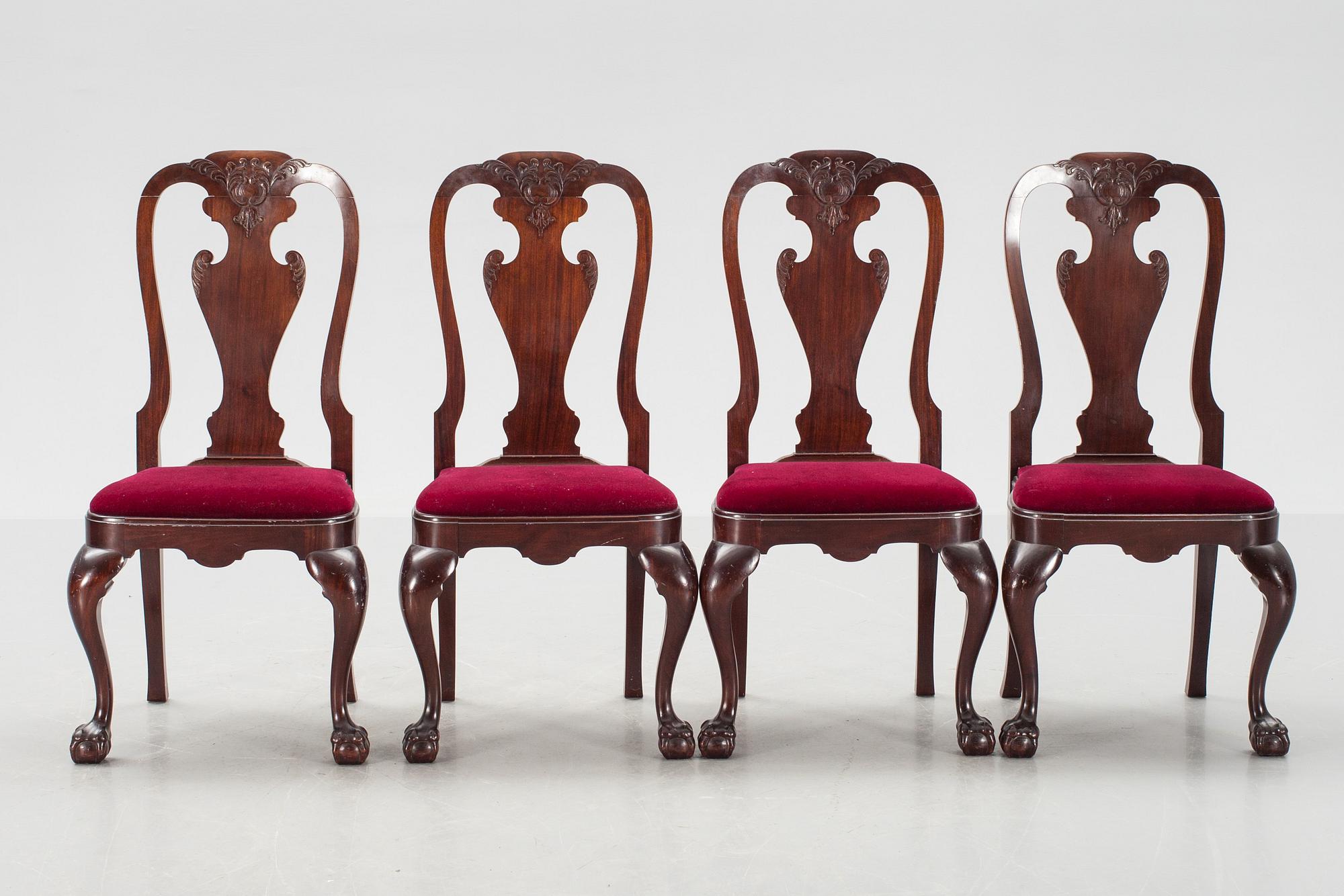 STOLAR, 4 st, Queen Anne-stil. Märkta Mobilia, Malmö.