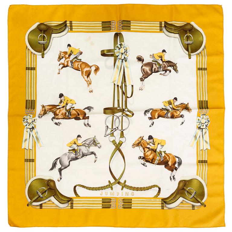 HERMÈS, scarves, 2 st, "Jumping" & "La Ronde des Heures".