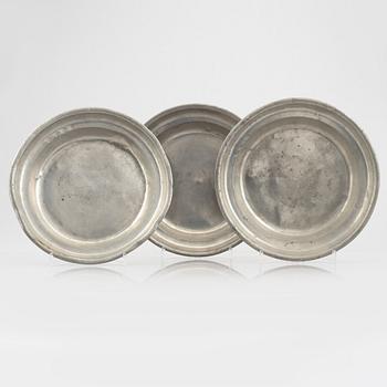 Tin trays, three pieces by William Helleday and Israel Buhrman, Stockholm, 1820 and 1834.