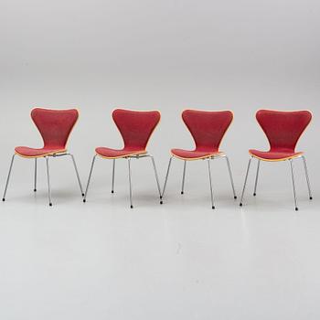 Four chairs by Arne Jacobsen, Fritz Hansen, Denmark.