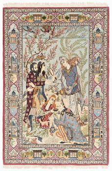 Matta, Isfahan, part silk, old, figural, ca 167 x 113 cm.
