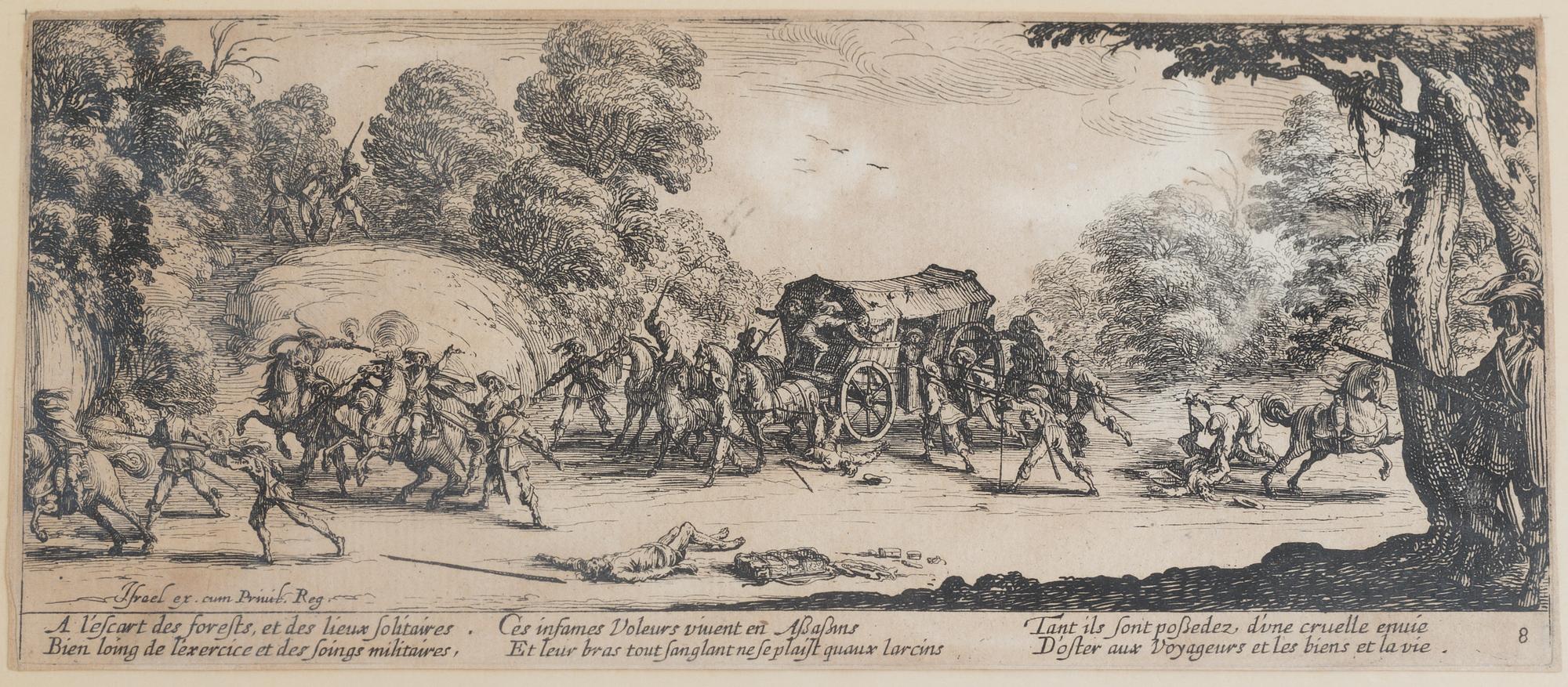 JACQUES CALLOT, the complete set of 18 etchings, 1633, second and third state mixed in the set.