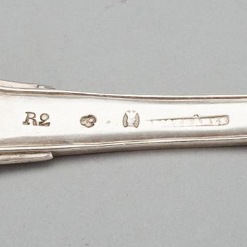 GAFFLAR 6 stycken, silver, bland annat Jonas Troselius, Stockholm, 1802. Vikt ca 386 gram.