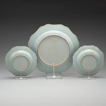 A famille rose and underglaze blue dish and two soup dishes, Qing dynasty, Qianlong (1736-95).