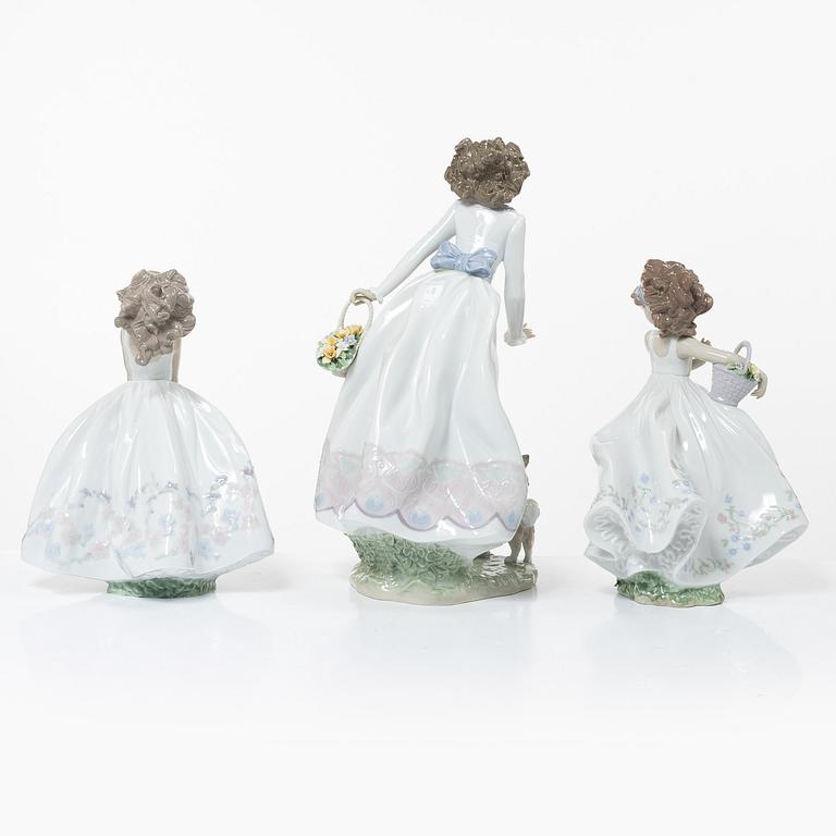 Lladró, figurines, 3 pcs, "Wildflowers", "Floral path" and "Sunday stroll".