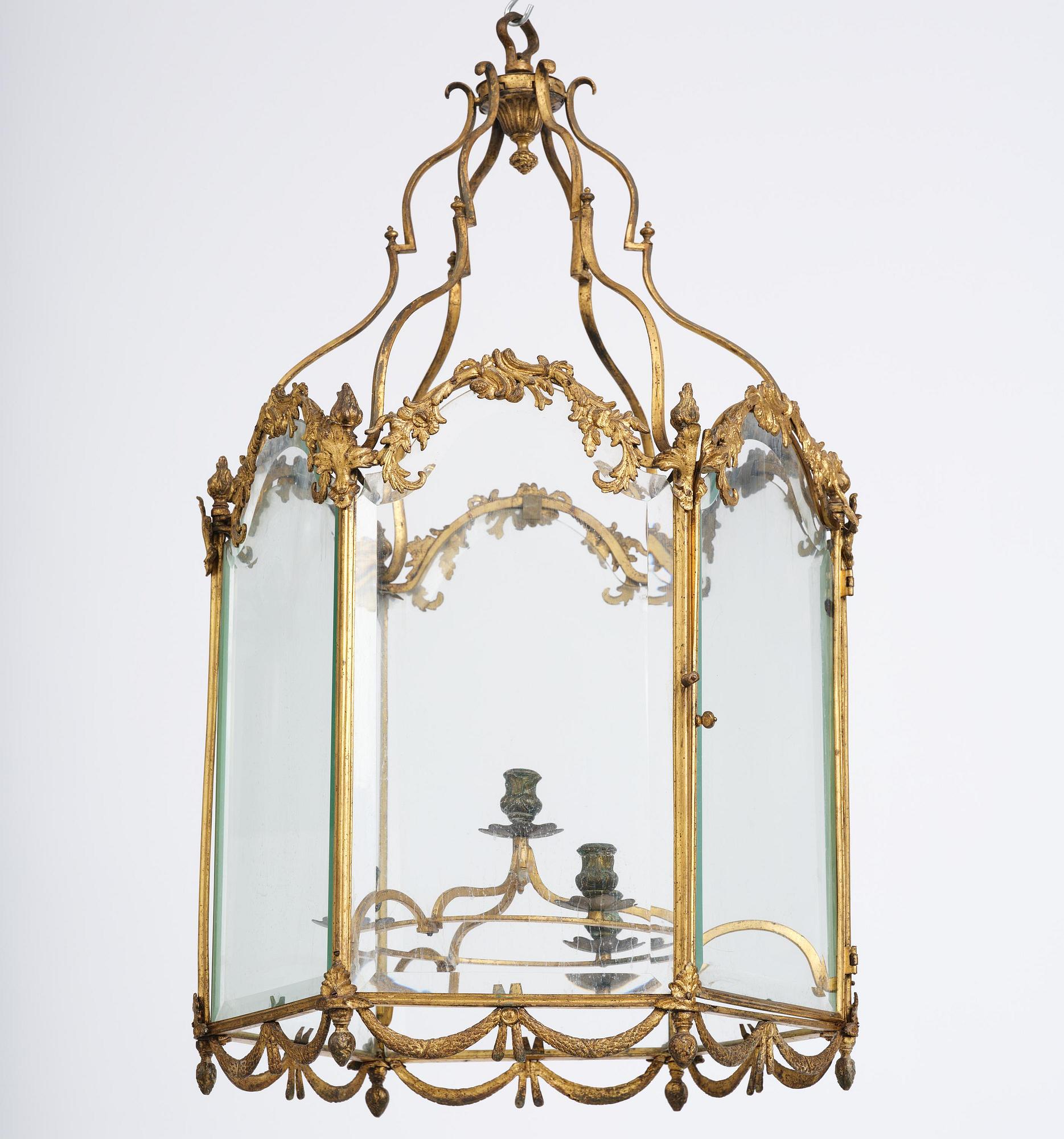 A fine Swedish rococo gilt-brass four-light lantern, Stockholm, later part of the 18th century.