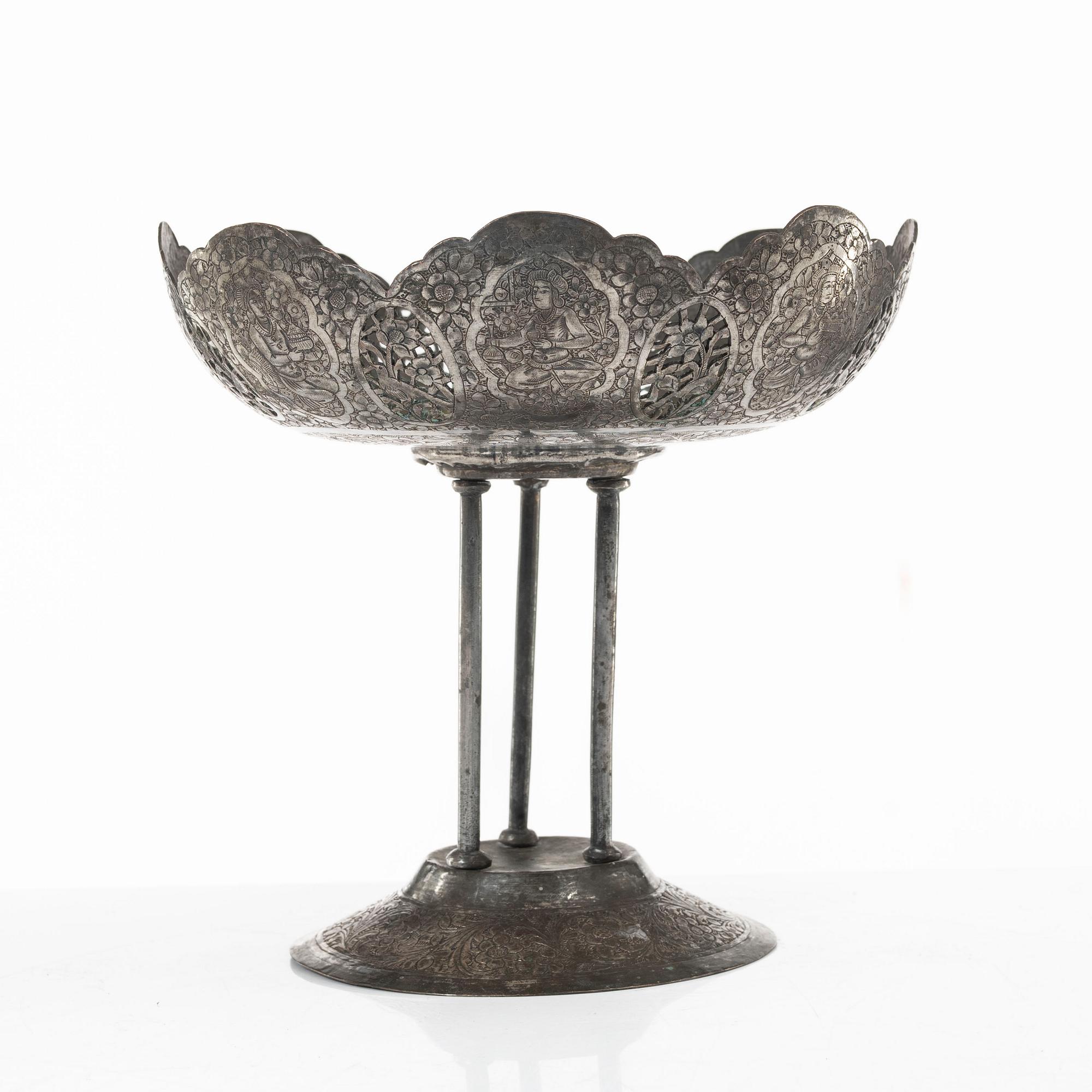 A Persian silver plated copper bowl, 20th century.