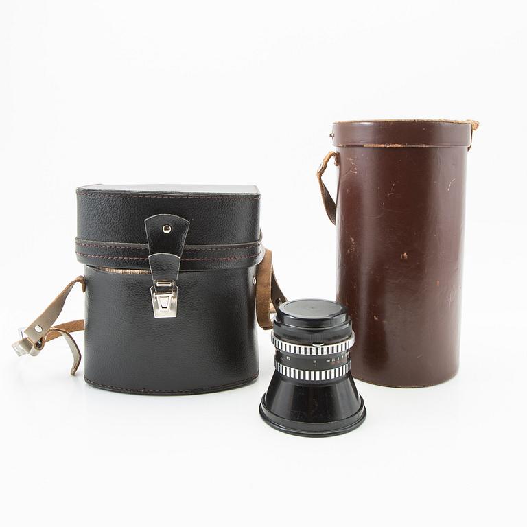 Camera, Kiev 60, and 3 lenses.