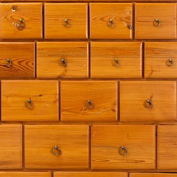 A late 19th century pinewood chest of drawers.