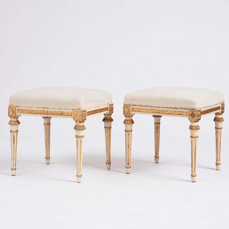 A suite of five Gustavian stools by J. Lindgren (master in Stockholm 1770-1800).