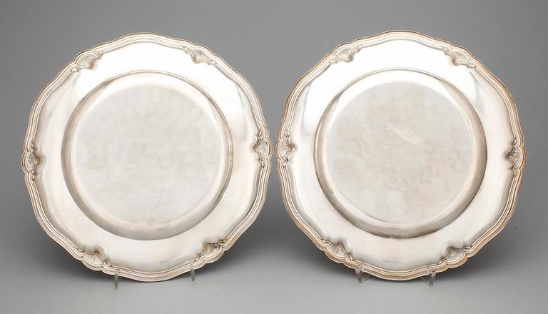 TALLRIKAR, 6 st, silver, GAB, Stockholm, 1938. Total vikt ca 2180 g.