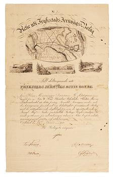 SVENSKA AKTIEBREV 1728-1899, en samling om 1198 aktiebrev samt diverse dokument rörande Göta kanal bolaget såsom regler.