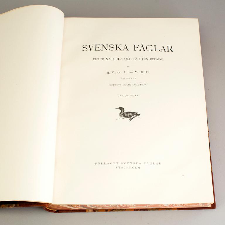 Bröderna von Wright, bokverk, 3 vol "Svenska fåglar", A. Börtzells tryckeri AB, Stockholm, 1924-1929.