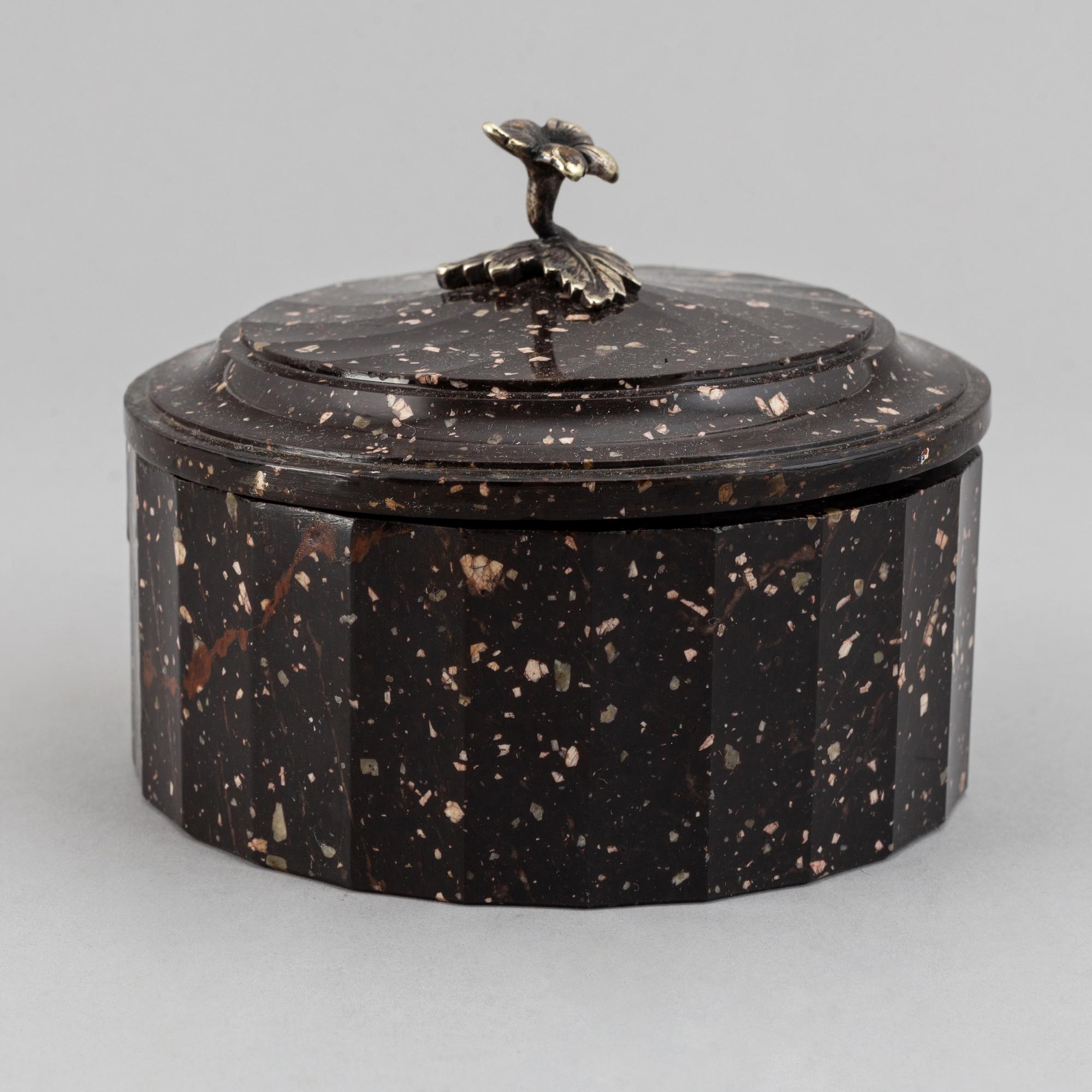 A Swedish Empire 19th century porphyry butter box.