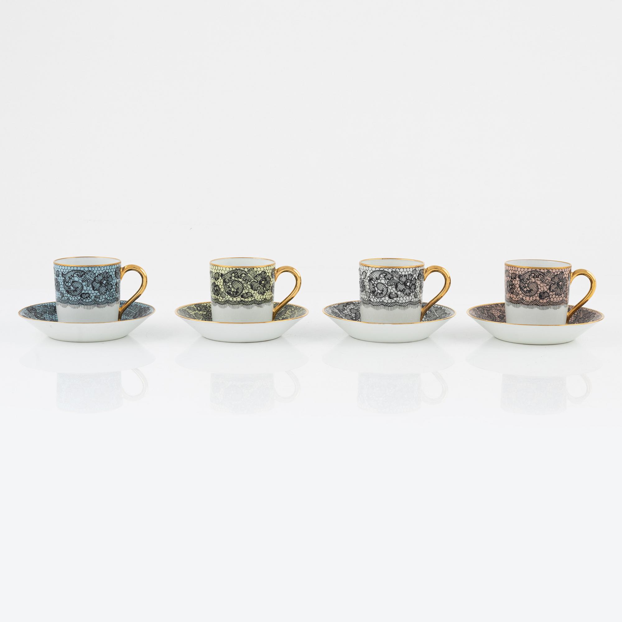 Kaffeservis, 7 delar, porslin, Black Lace, Marcel Rochas Paris, Limoges Le Tallec.