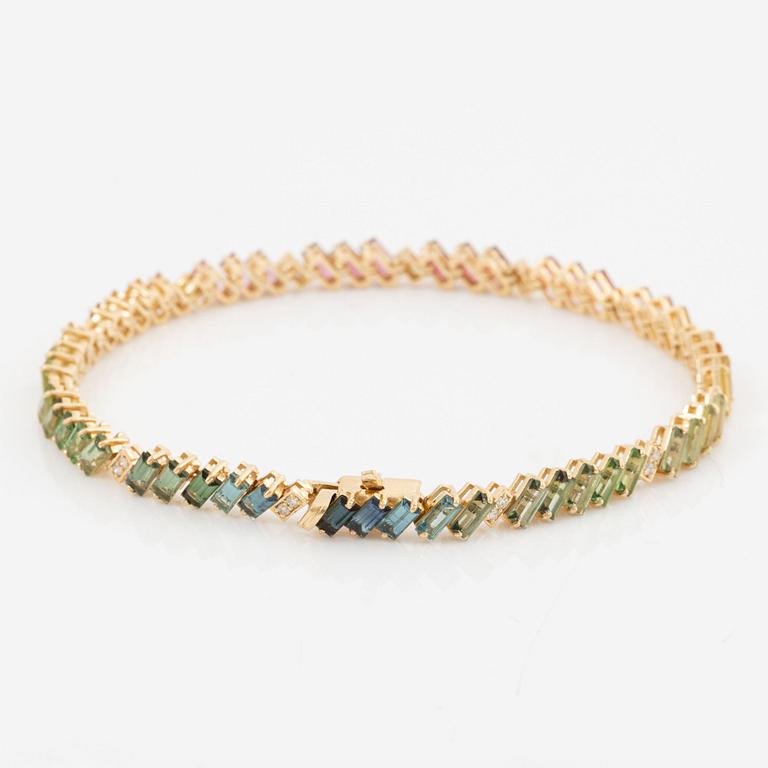 Bracelet, 18K gold with multi-coloured tourmalines and brilliant-cut diamonds.