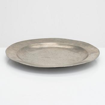 A 17th century Baroque pewter dish, London, England.