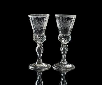 1303. A set of six German wine glasses, second half of 18th Century.