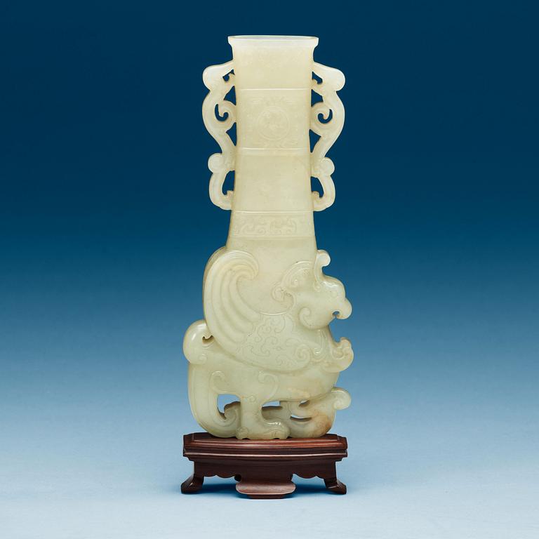 A celadon jade vase, Qing dynasty, 17/18th Century.