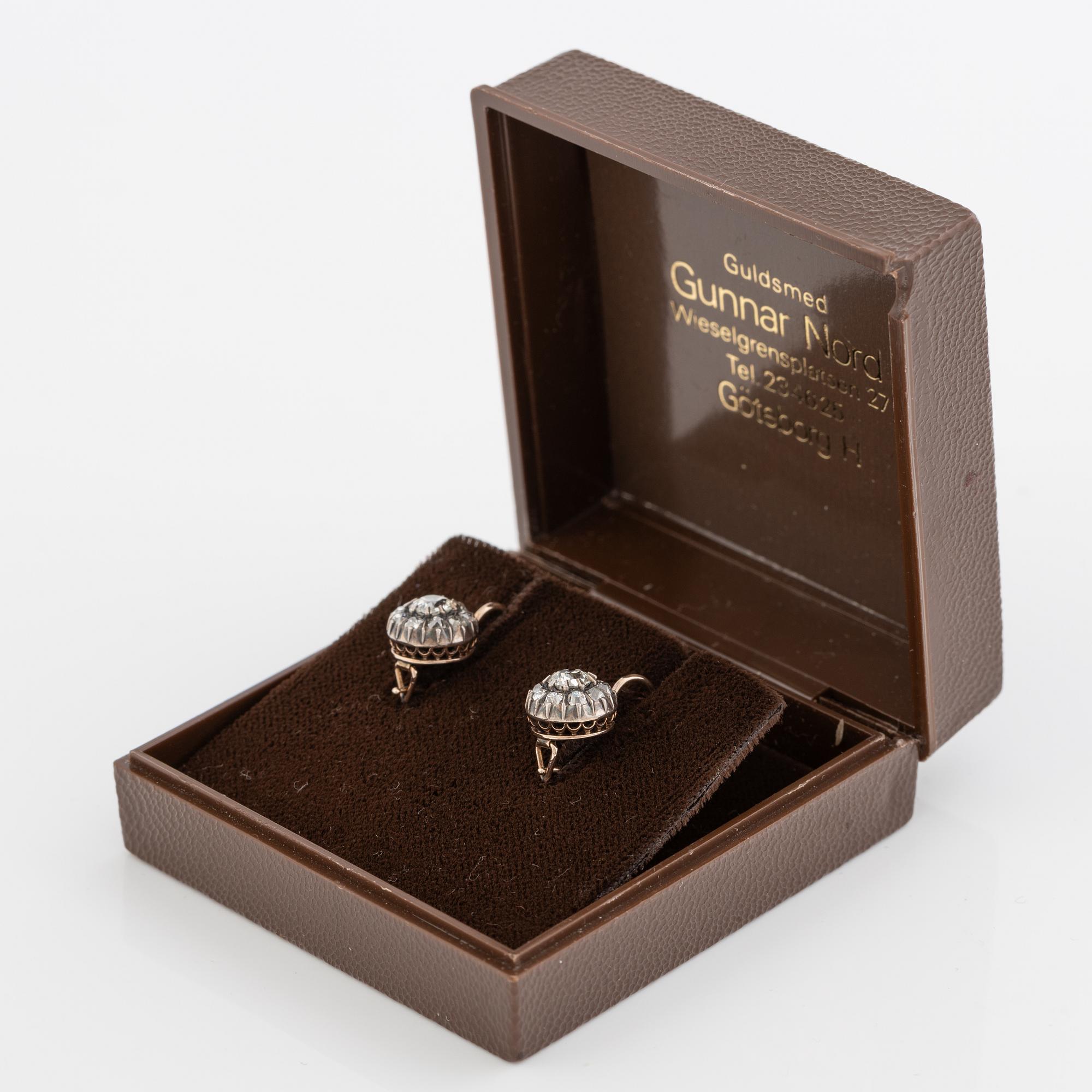 Earrings a pair, with old-cut diamonds.