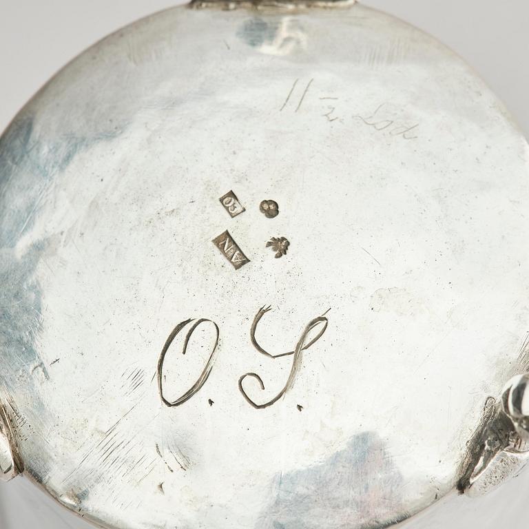 A Swedish early 19th century silver beaker with handle, mark of Anders Nymansson, Mariestad 1820.