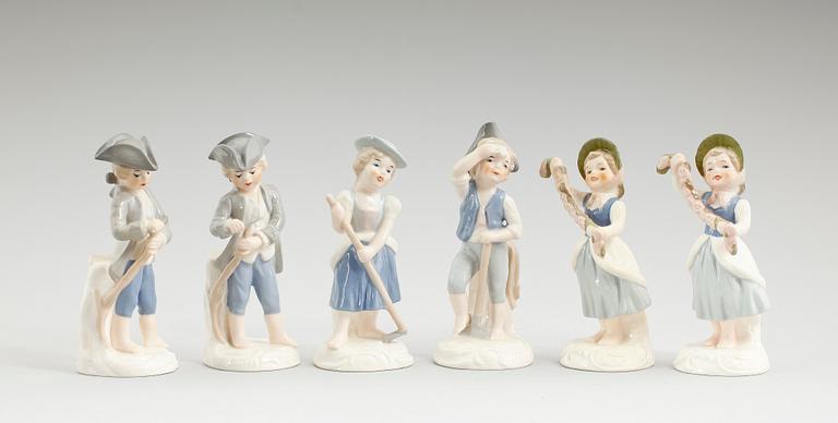 FIGURER, 6 st, porslin, Goebel, 1970-tal.