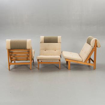 A set of five pine 1970:s easy chairs by Bernt Pedersen 'Kludestol', Denmark.