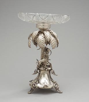 279. TAZZA, silver och glas, Tyskland 1890-tal.