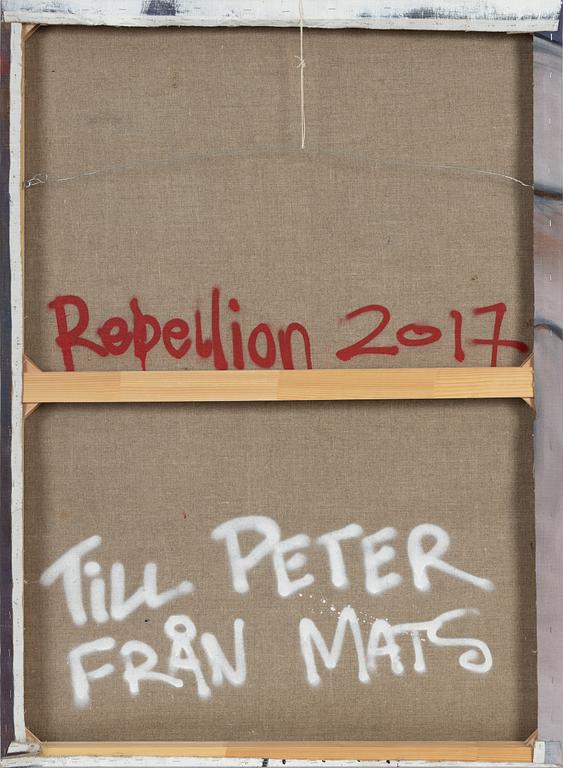 Iron, sprayfärg på duk, signerad.