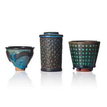 109. Wilhelm Kåge, a set of three Farsta stoneware vases, Gustavsberg Studio, two dated 1948 and 1950.