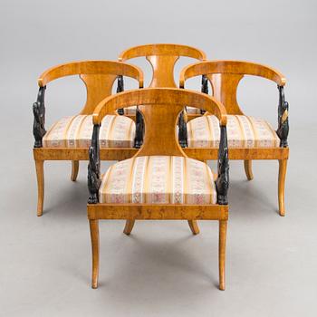 SET OF FOUR RUSSIAN EMPIRE STYLE ARMCHAIRS, late 20th century.