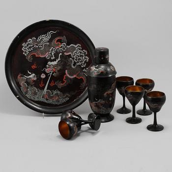 COCKTAILSET, 8 delar, bemålat trä, Kina, 1900-tal.