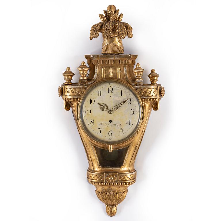 A Gustavian wall clock by Hans Wessman, Stockholm, active 1787-1805.