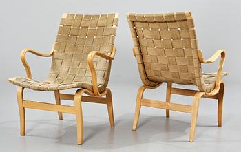 KARMSTOLAR, 2 st,  "Eva", Bruno Mathsson, firma Karl Mathson, Värnamo, 1970.