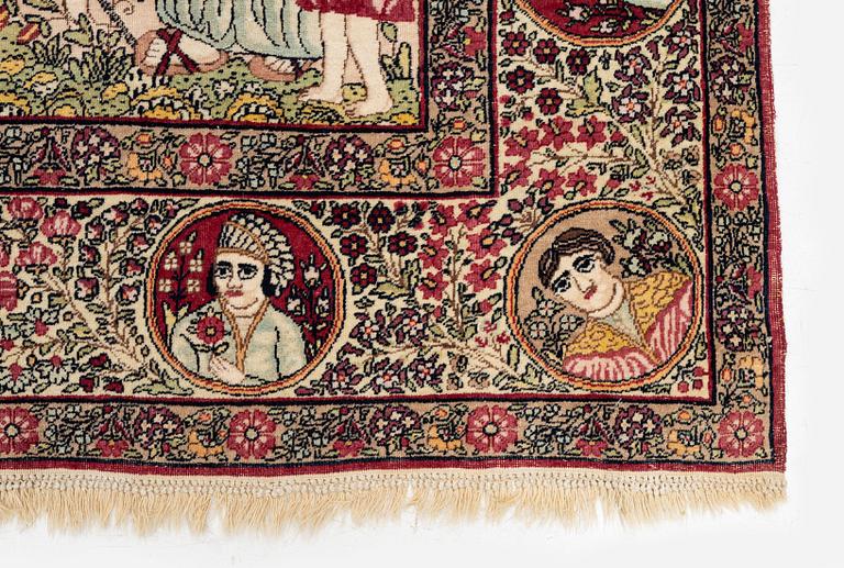 An antique pictoral Kerman rug, ca. 229 x 144 cm.