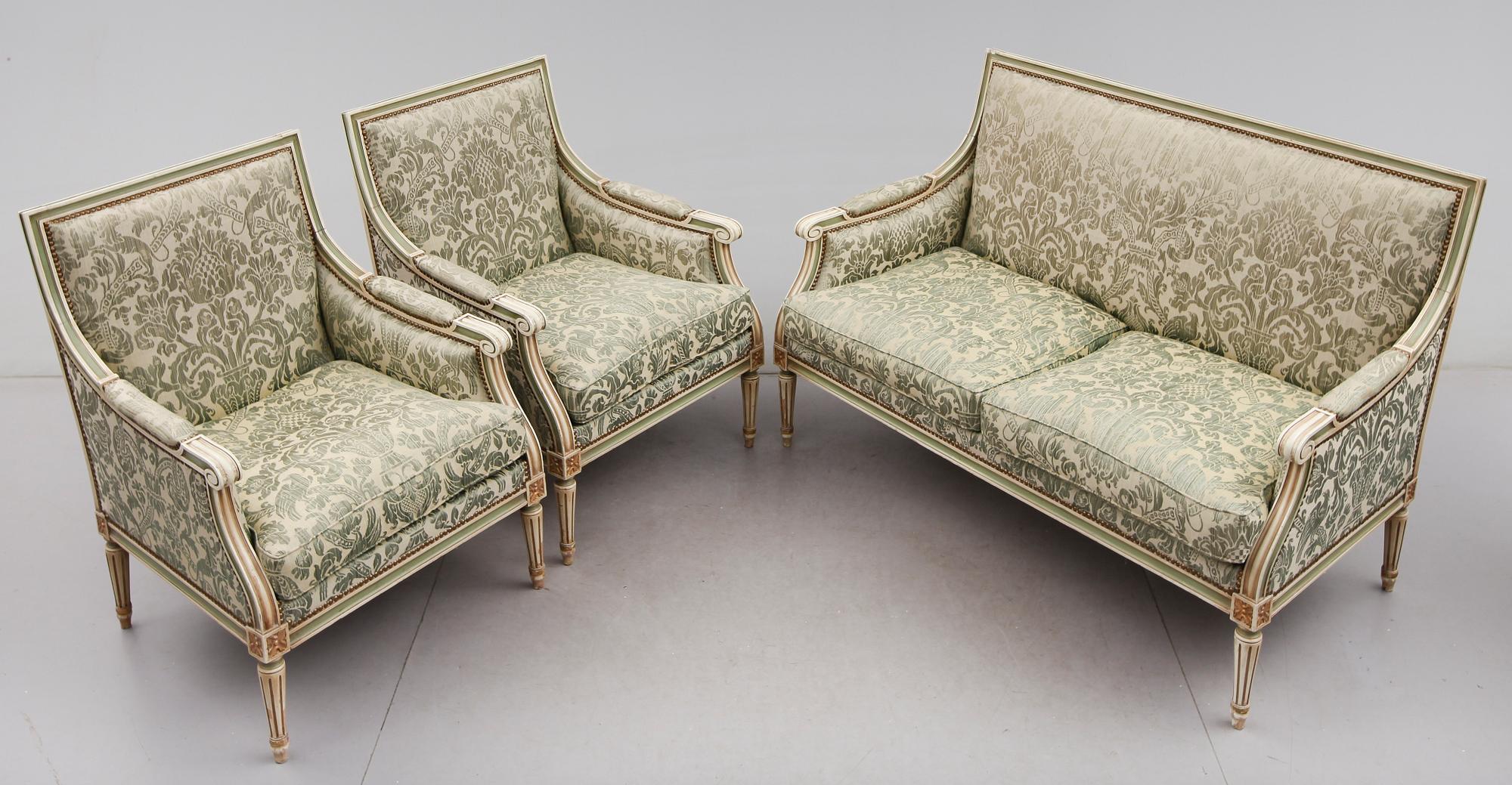 SALONGSGRUPP, 3 delar, gustaviansk stil, 1900-talets andra hälft.